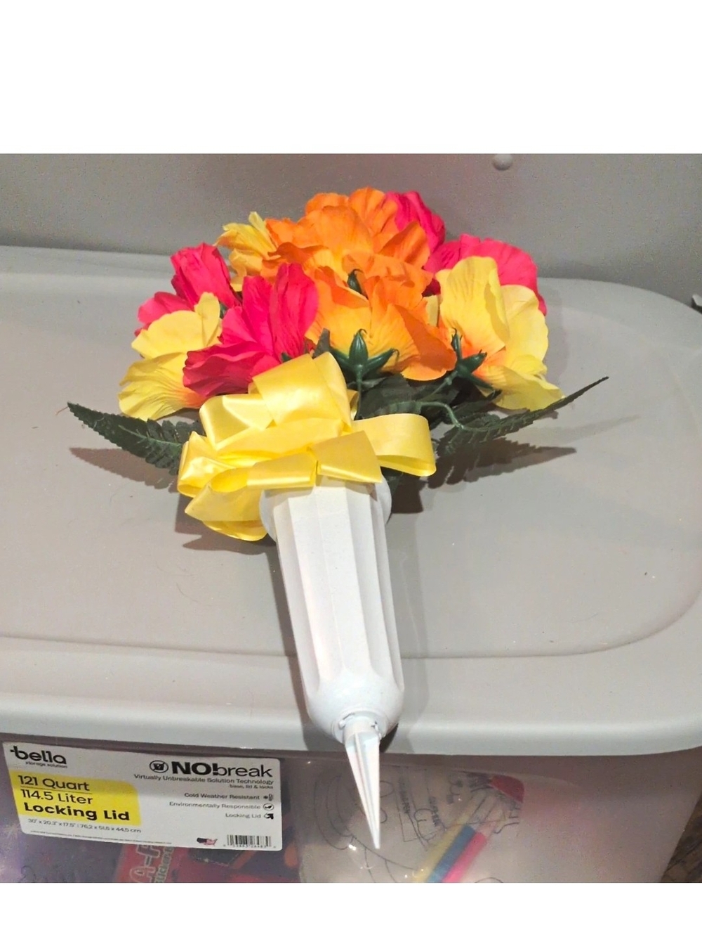 Artificial Floral Stakes Bouquet - Bright Yellow, Orange & Pink